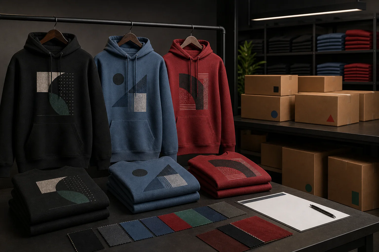 Editorial reconstruction of repeat custom hoodie development and bulk packing