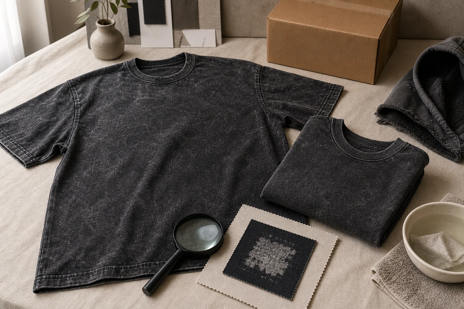 Editorial reconstruction of a washed T-shirt reorder and print-care review