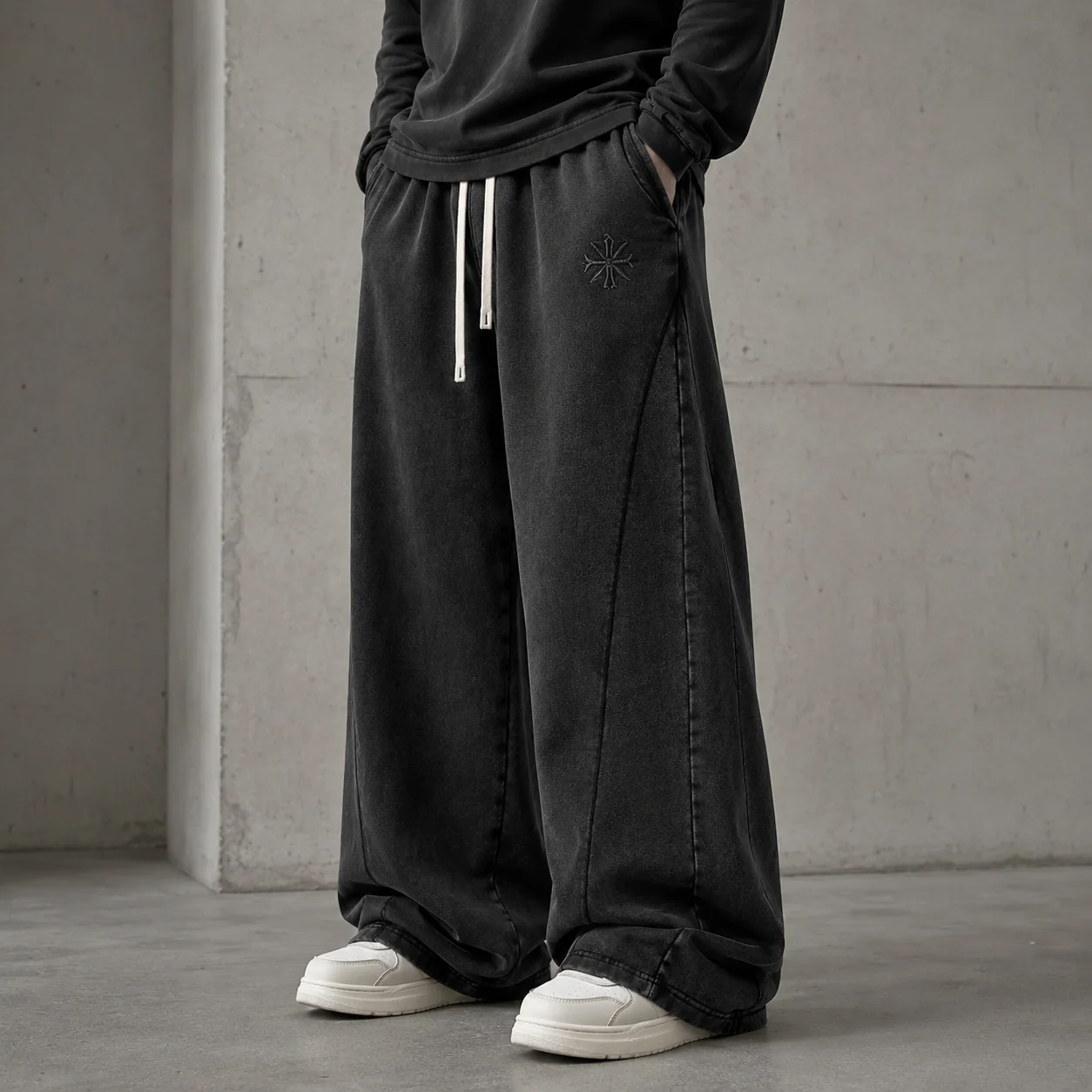 Wax-Dyed 100% Cotton Wide-Leg Joggers