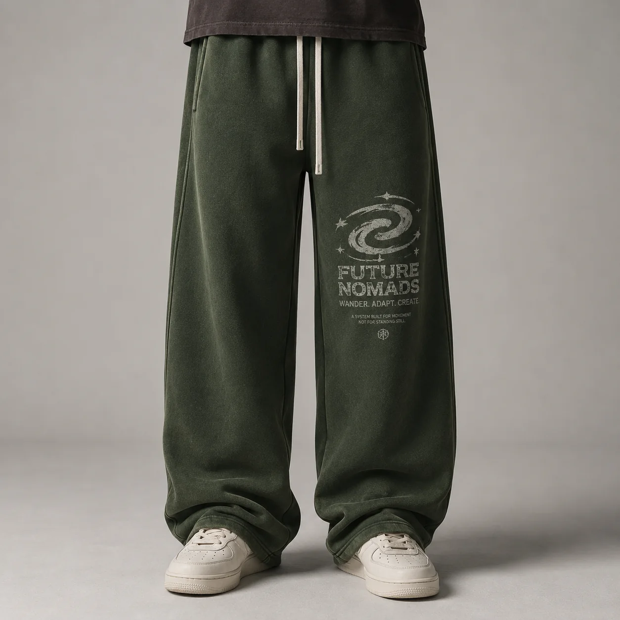Fleece-Lined Snow-Washed Cotton-Blend Wide-Leg Pants