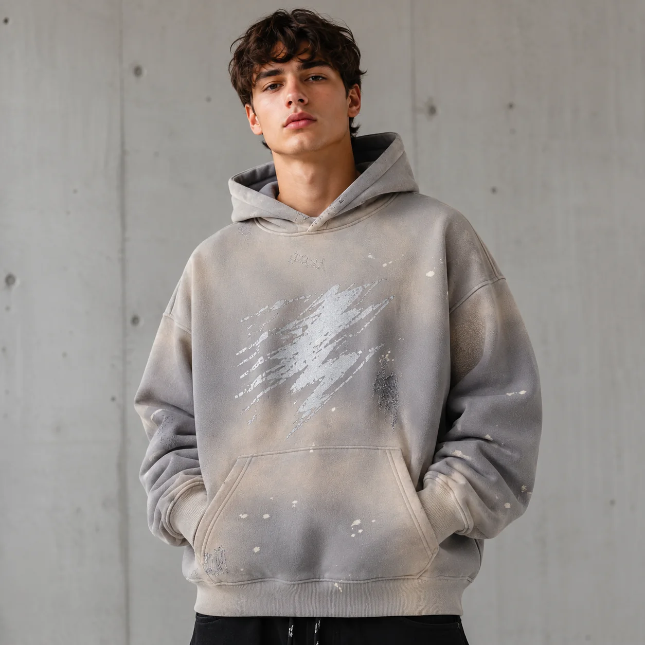 360GSM Cotton-Blend Spray-Washed Distressed Hoodie