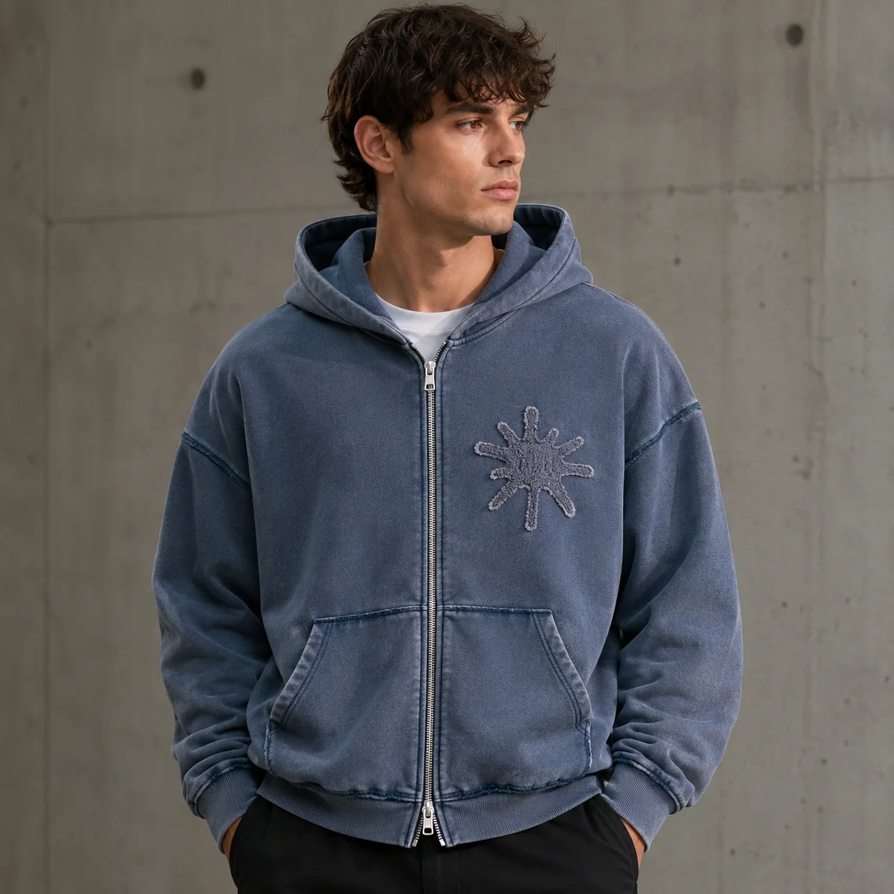 450GSM vintage washed zip hoodie