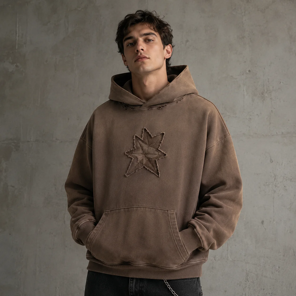 450GSM Washed Distressed Pullover Hoodie