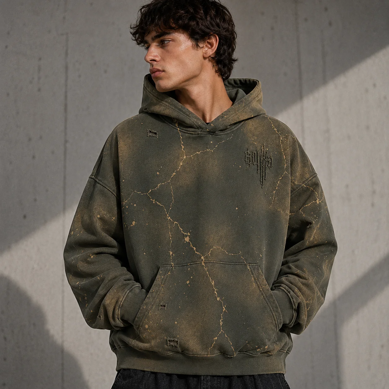 450GSM Spray-Dyed Graffiti Distressed Hoodie
