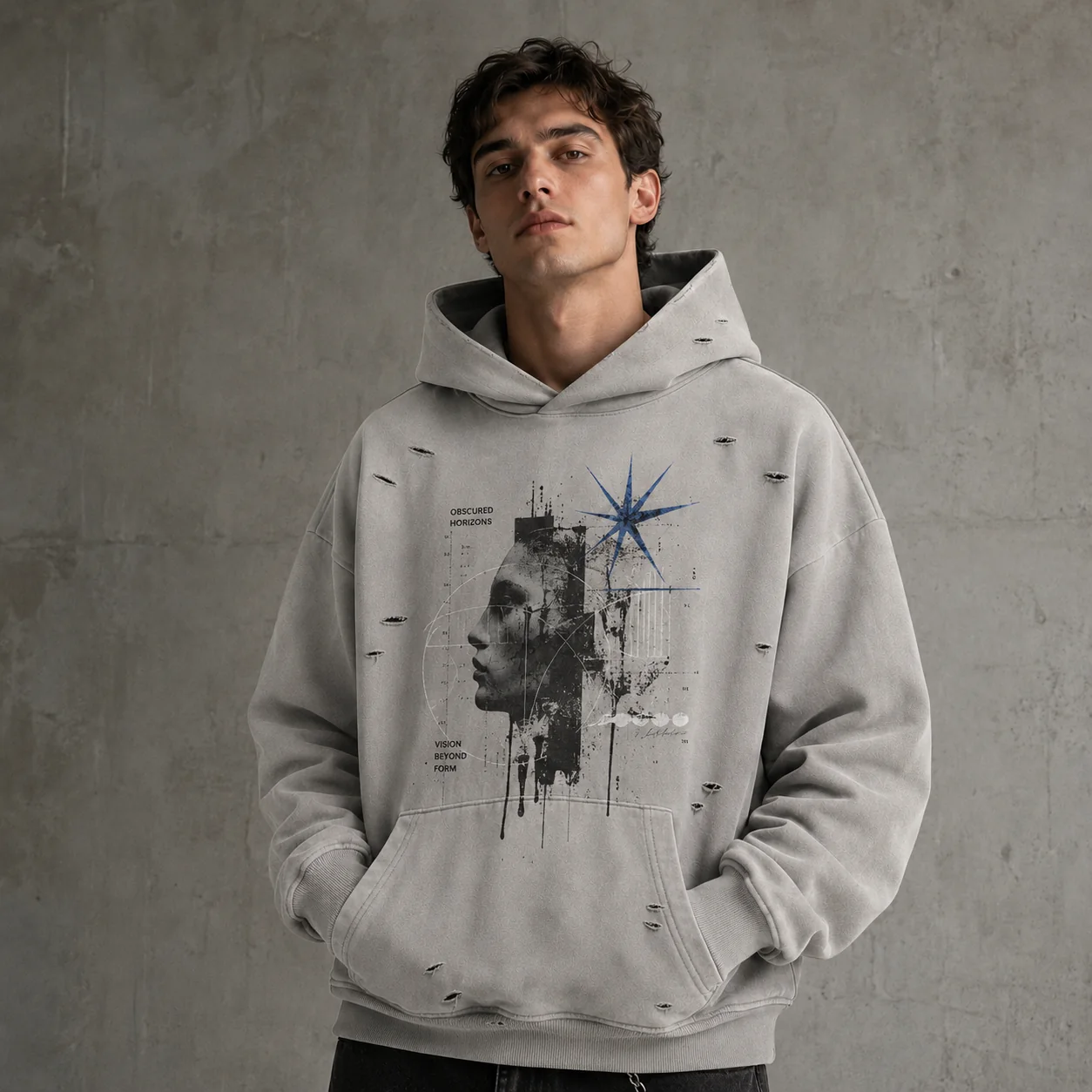 450GSM Raw-Edge Distressed Washed Hoodie