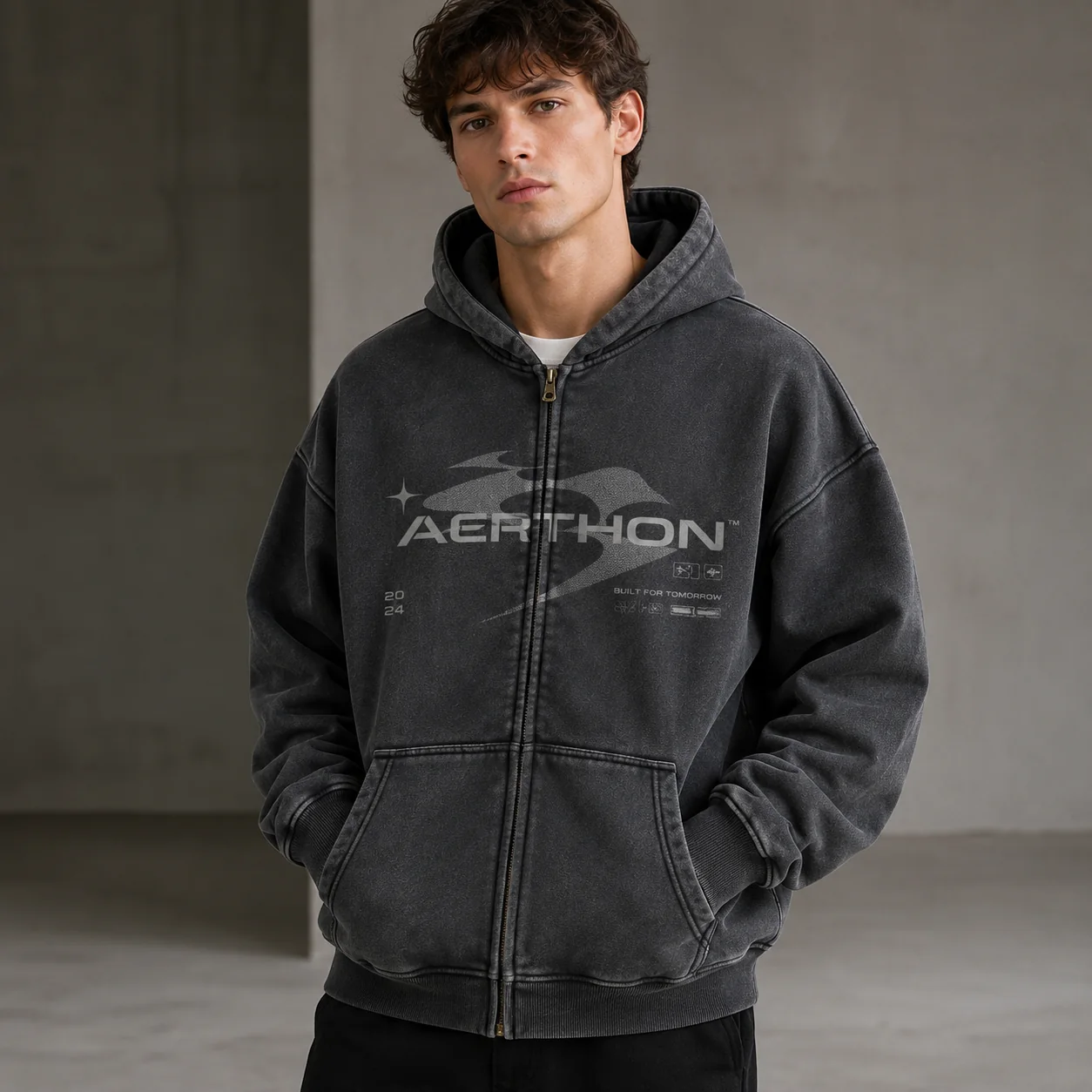 360GSM Wax-Dyed Cotton-Blend Fleece Hoodie