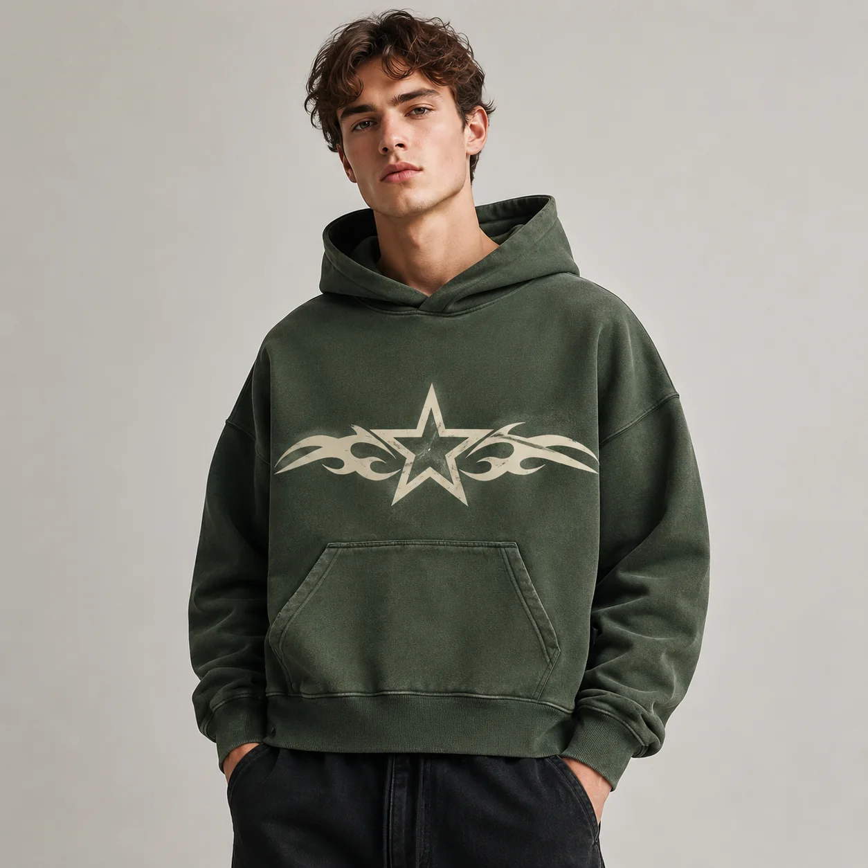 370GSM Distressed Boxy Fleece Hoodie