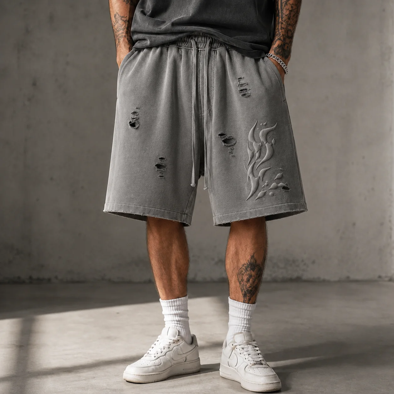 Washed Distressed 100% Cotton Shorts